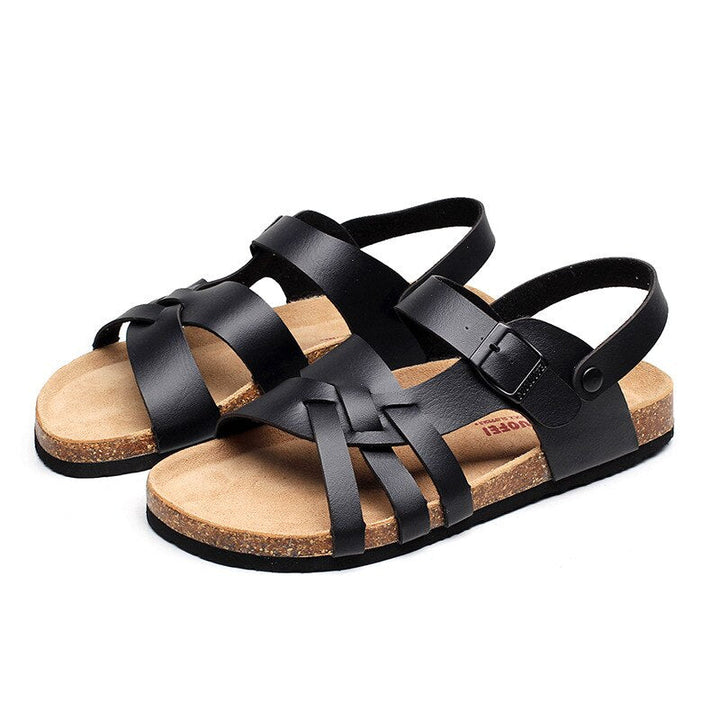 "Sandales femme en cuir marron sombre, élégantes et confortables, avec semelle rembourrée et design chic pour toute occasion.