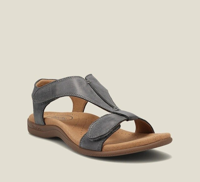 "Sandales orthopédiques femme élégantes en noir, rouge ou beige avec fermetures ajustables et semelle antidérapante."