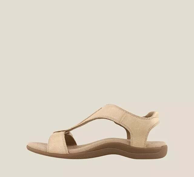 "Sandales orthopédiques femme élégantes en noir, rouge ou beige avec fermetures ajustables et semelle antidérapante."