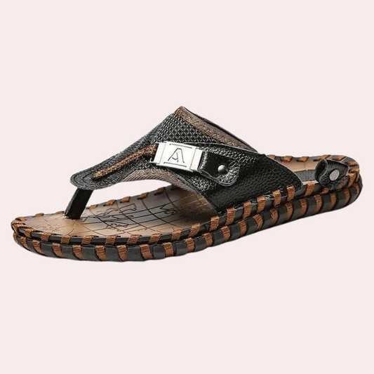 "Sandales pour hommes en cuir noir, élégantes et confortables, avec semelle antidérapante"
