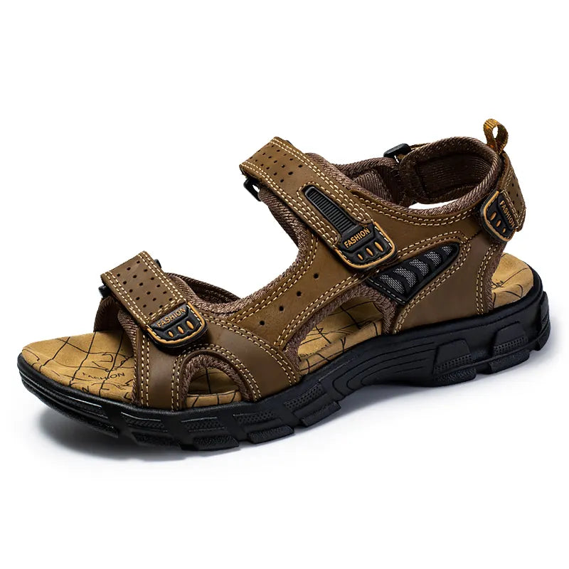 Sandales unisexe confortables, orthopédiques, beige avec fermeture velcro, semelle respirante, intérieur et extérieur.