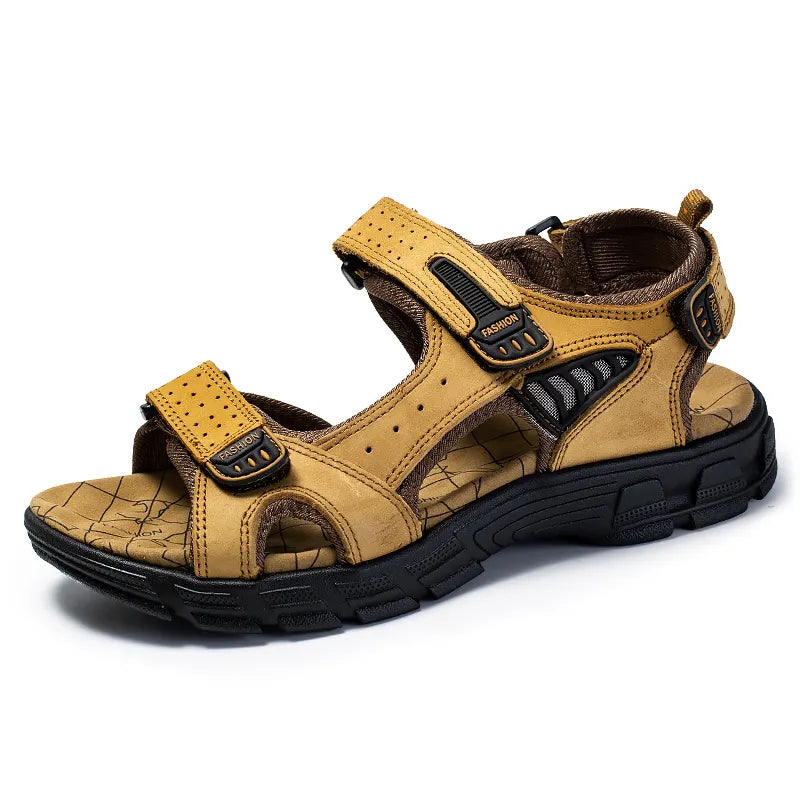 Sandales unisexe confortables, orthopédiques, beige avec fermeture velcro, semelle respirante, intérieur et extérieur.