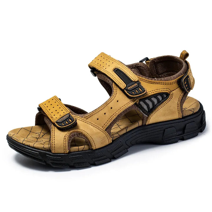 Sandales unisexe confortables, orthopédiques, beige avec fermeture velcro, semelle respirante, intérieur et extérieur.