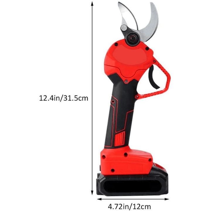 "Sécateur électrique sans fil avec lame en acier, ergonomique, batterie incluse pour jardinage efficace et sans effort."