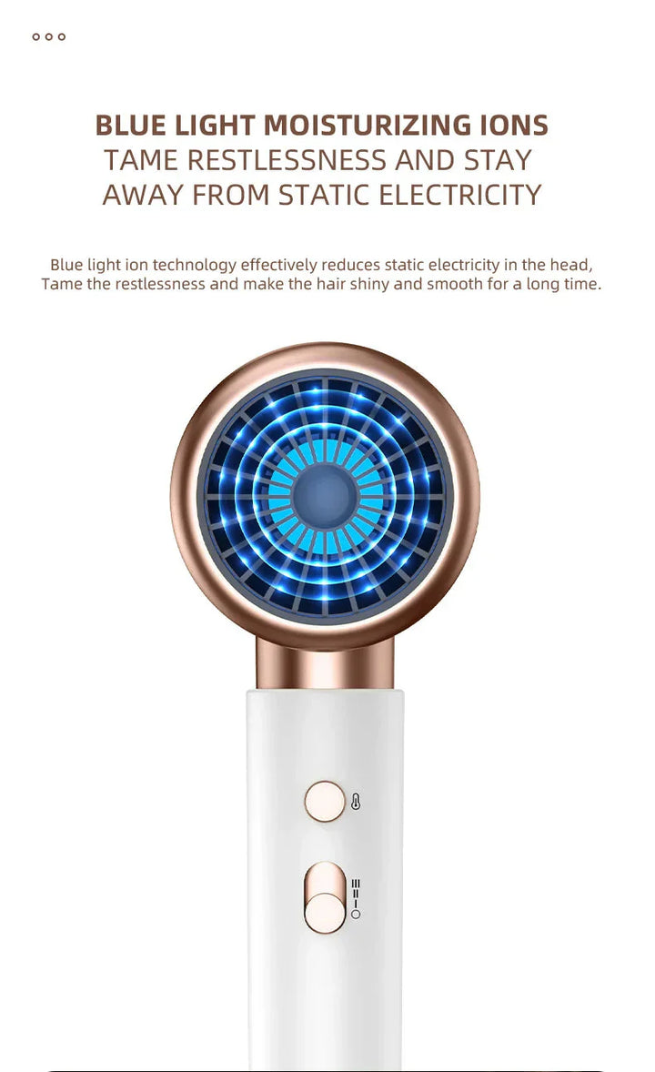 "Sèche-cheveux 2400W, design élégant, technologie ionique, air chaud et froid pour coiffage parfait"