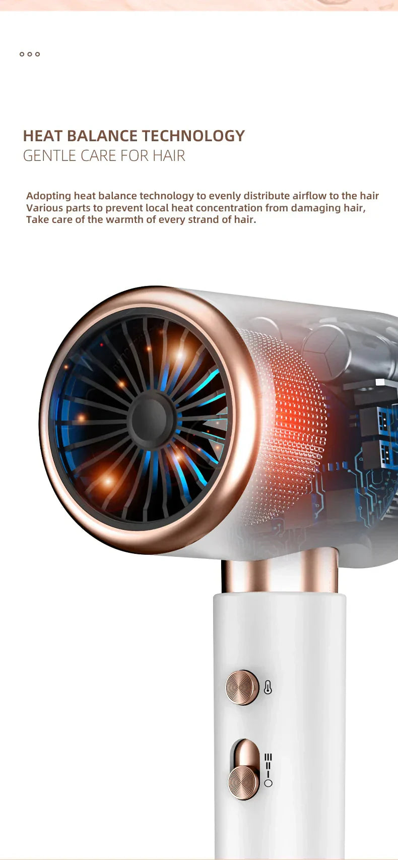 "Sèche-cheveux 2400W, design élégant, technologie ionique, air chaud et froid pour coiffage parfait"