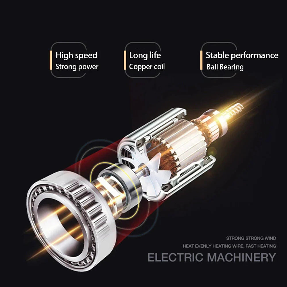 "Sèche-cheveux 2400W, design élégant, technologie ionique, air chaud et froid pour coiffage parfait"