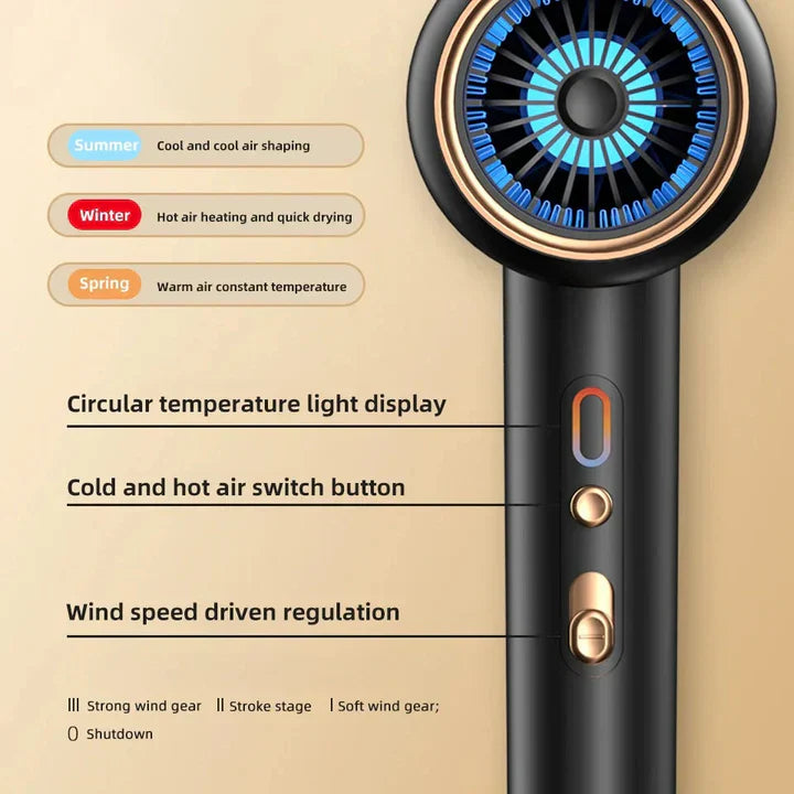 "Sèche-cheveux 2400W, design élégant, technologie ionique, air chaud et froid pour coiffage parfait"