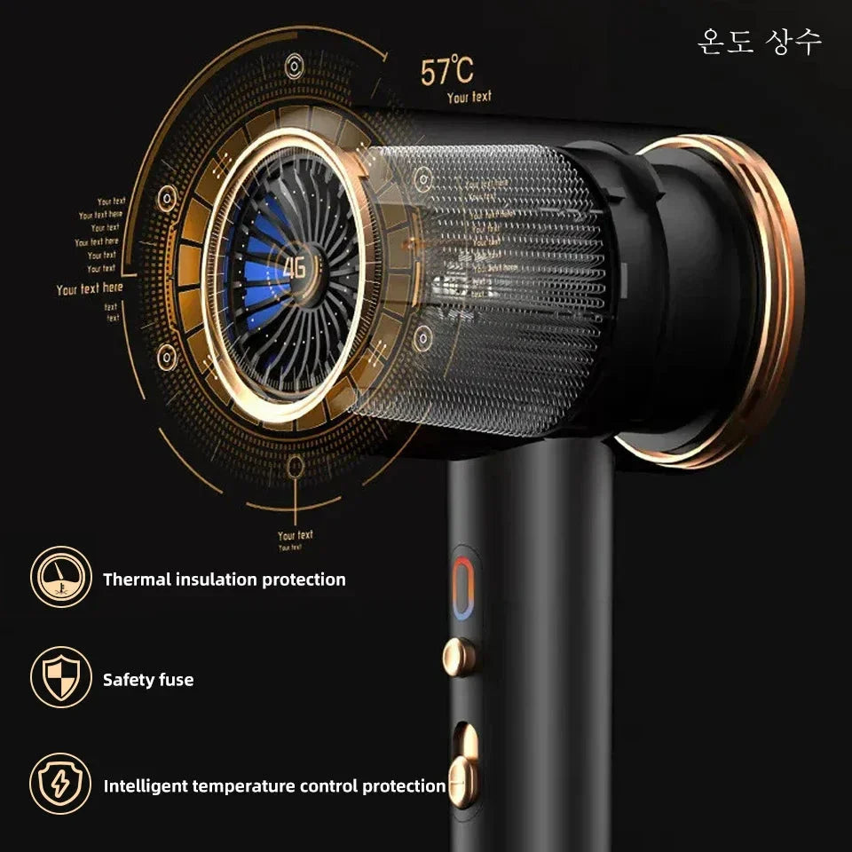 "Sèche-cheveux 2400W, design élégant, technologie ionique, air chaud et froid pour coiffage parfait"