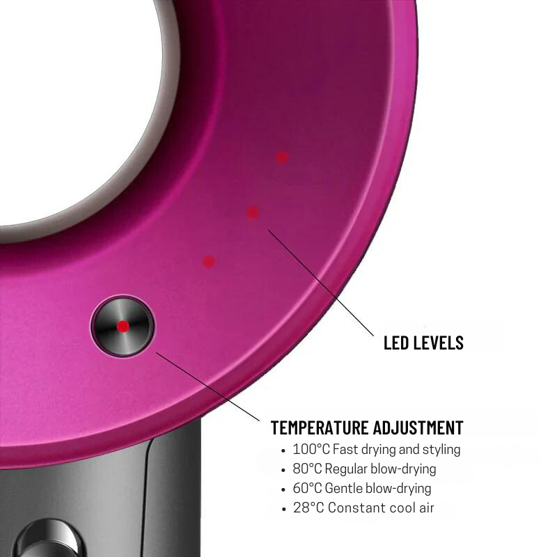 "Sèche-cheveux AirBlade Pro gris futuriste avec technologie avancée pour coiffure rapide et résultat professionnel à domicile