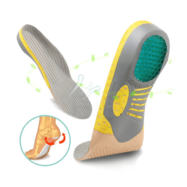 "Semelles orthopédiques confortables, soulagement épine calcanéenne, matériaux respirants, adaptées à toutes chaussures"