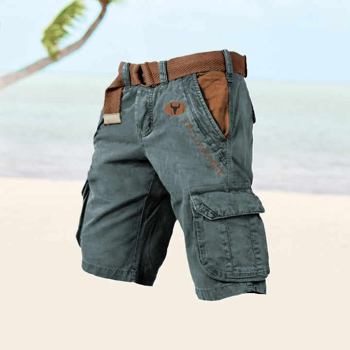 "Short cargo homme décontracté, poches multiples, couleur neutre, ajustable, confort optimal pour style polyvalent."