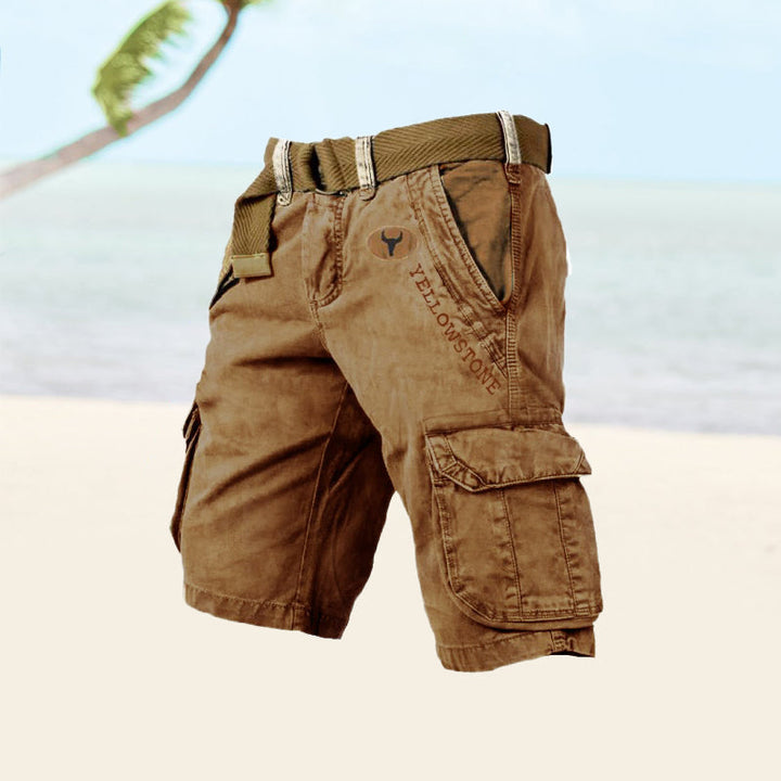 "Short cargo homme décontracté, poches multiples, couleur neutre, ajustable, confort optimal pour style polyvalent."