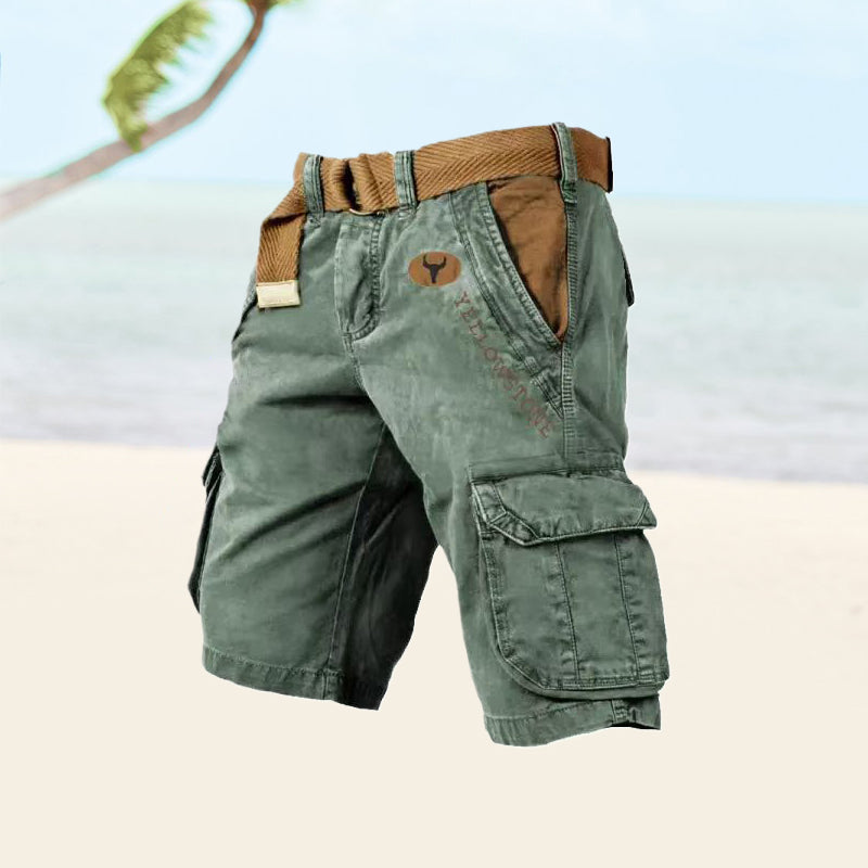 "Short cargo homme décontracté, poches multiples, couleur neutre, ajustable, confort optimal pour style polyvalent."