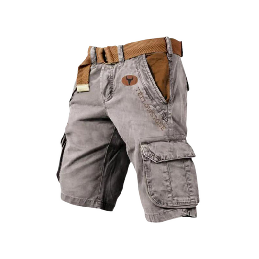 "Short homme décontracté avec poches spacieuses, matériau léger et respirant, couleur neutre pour style estival."