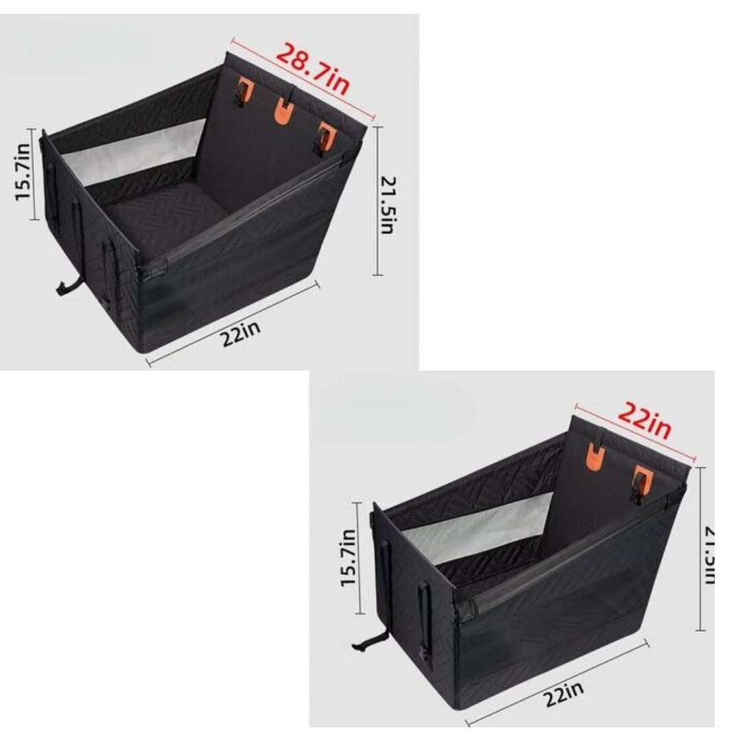 Siège auto confortable pour chien, rembourré avec ceintures de sécurité intégrées et panneaux en maille pour aération.