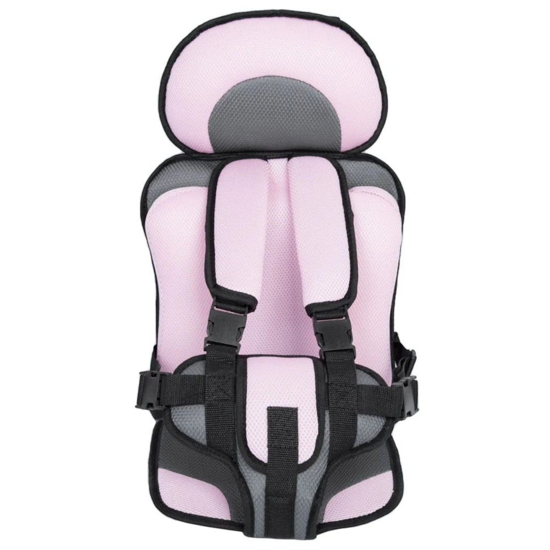"Siège auto enfant avec harnais 5 points, coussins en coton, tissu aéré, couleurs variées, pour sécurité et confort."