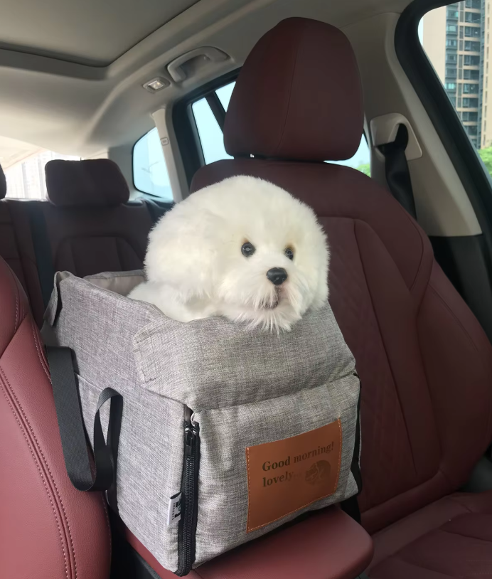 "Siège de voyage pour chien gris, rembourré, avec ceinture de sécurité, portable et lavable, pour trajets confortables et sûr