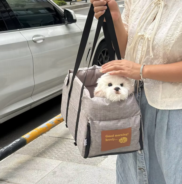 "Siège de voyage pour chien gris, rembourré, avec ceinture de sécurité, portable et lavable, pour trajets confortables et sûr