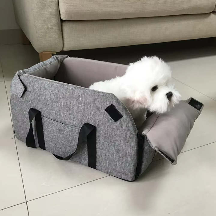 "Siège de voyage pour chien gris, rembourré, avec ceinture de sécurité, portable et lavable, pour trajets confortables et sûr