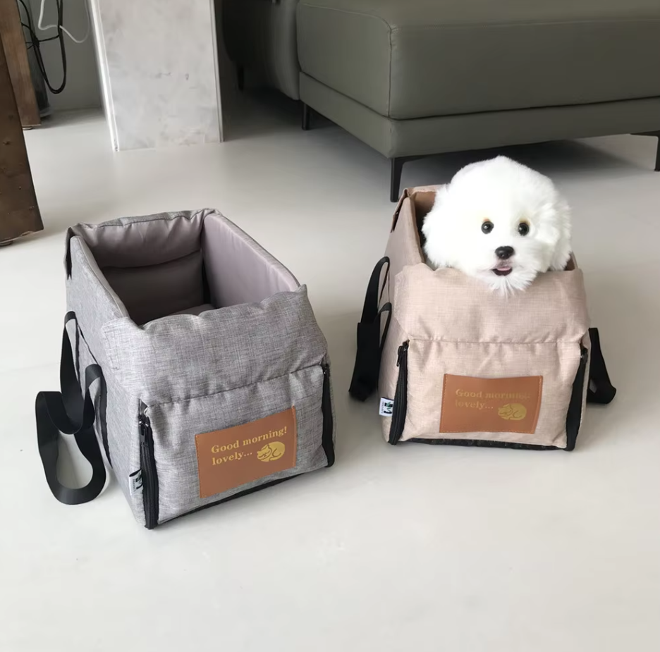 "Siège de voyage pour chien gris, rembourré, avec ceinture de sécurité, portable et lavable, pour trajets confortables et sûr
