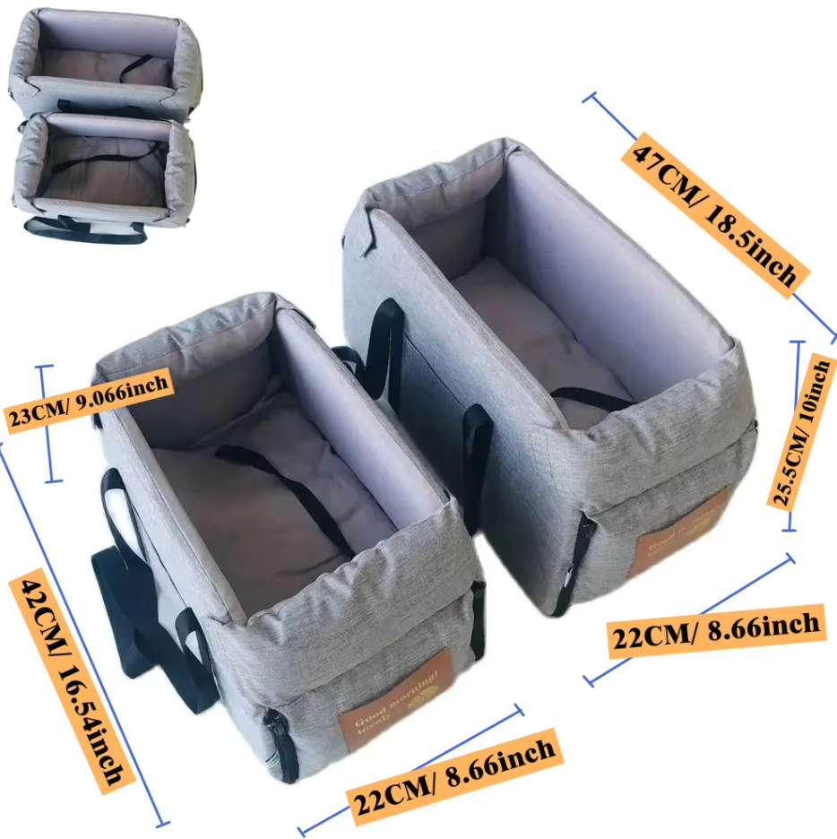 "Siège de voyage pour chien gris, rembourré, avec ceinture de sécurité, portable et lavable, pour trajets confortables et sûr