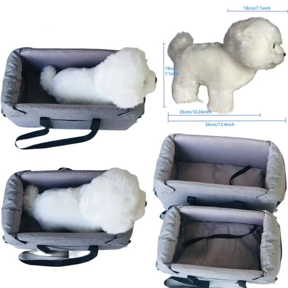 "Siège de voyage pour chien gris, rembourré, avec ceinture de sécurité, portable et lavable, pour trajets confortables et sûr