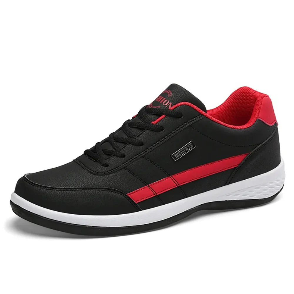 Sneakers orthopédiques en cuir bleu pour hommes, style moderne, confort et soutien, semelle antidérapante.