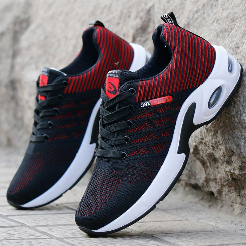 Sneakers orthopédiques homme, élégantes, en cuir rouge, bleu ou noir, semelle antidérapante, confort moderne et style.