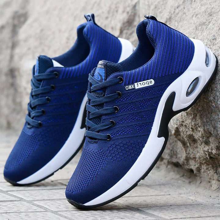 Sneakers orthopédiques homme, élégantes, en cuir rouge, bleu ou noir, semelle antidérapante, confort moderne et style.