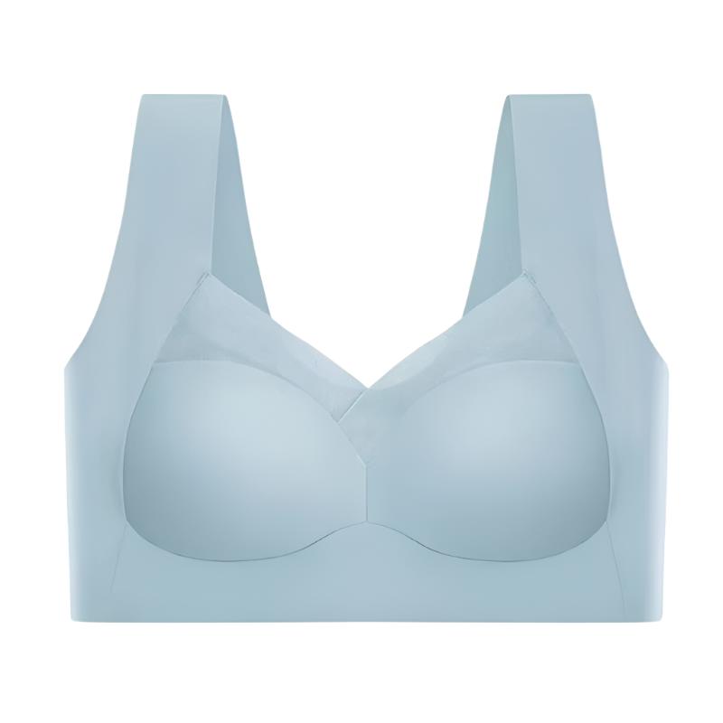 Soutien-gorge sans couture, beige, confortable, épousant la silhouette, idéal sous vêtements moulants, matière douce.