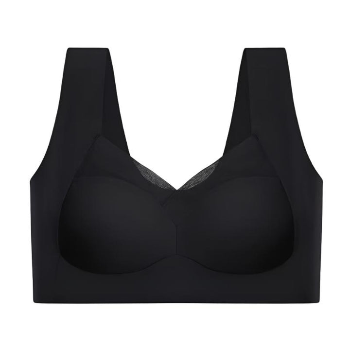 Soutien-gorge sans couture, beige, confortable, épousant la silhouette, idéal sous vêtements moulants, matière douce.