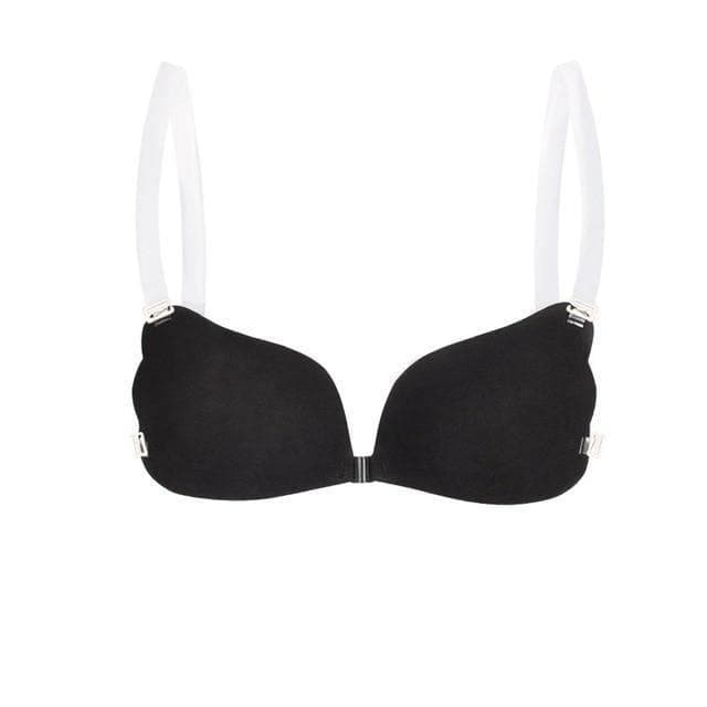 "Soutien-gorge sans couture et bretelles transparentes, fermeture avant, idéal pour tenues décolletées et élégantes"