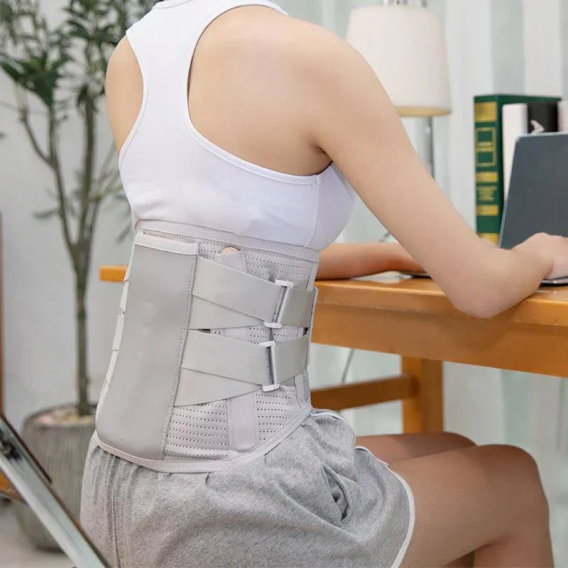 "Soutien lombaire ajustable respirant avec sangles, soulagement douleur dorsale, design moderne ergonomique pour confort opti