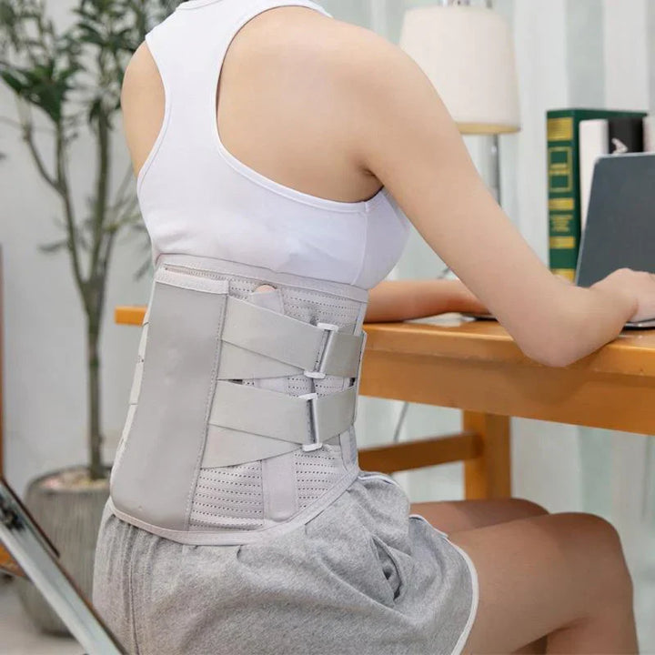 "Soutien lombaire ajustable respirant avec sangles, soulagement douleur dorsale, design moderne ergonomique pour confort opti