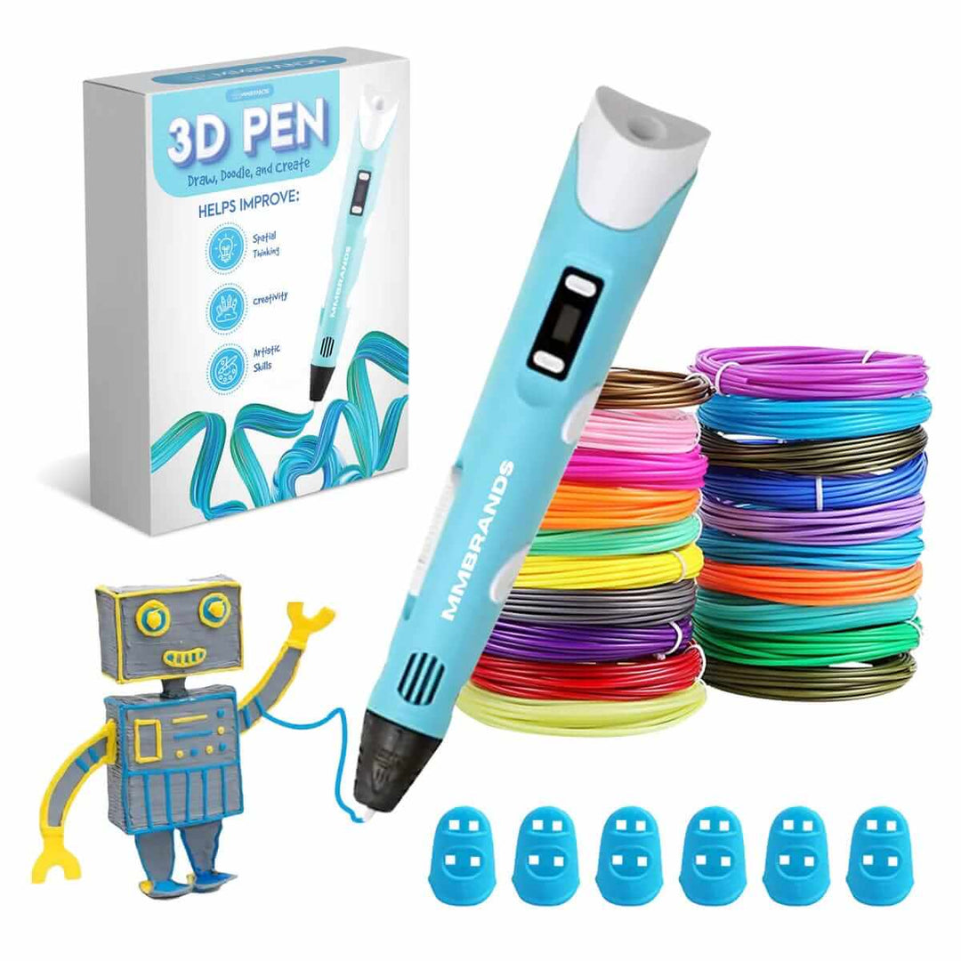 Stylo 3D multicolore vibrant, 10 couleurs, contrôle de température pour créations artistiques précises et éducatives.