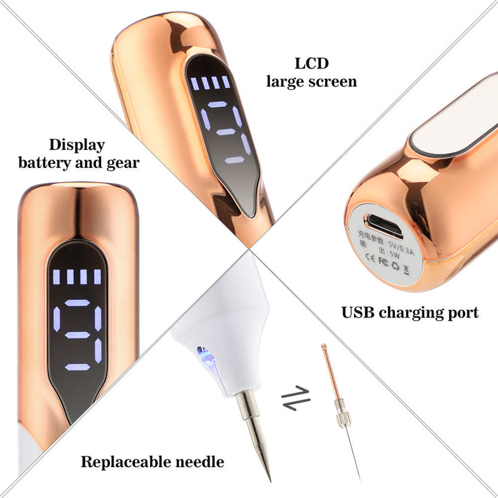 "Stylo plasma blanc pour rajeunissement et élimination des imperfections cutanées, avec réglages d'intensité et usage sécuris