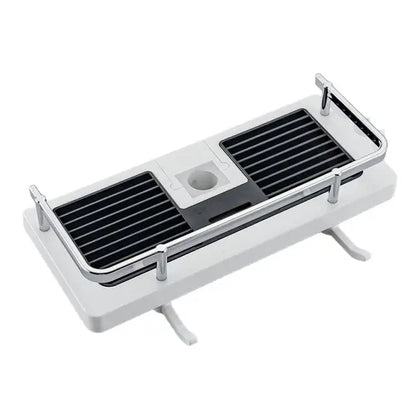 Support de douche universel AquaPod moderne en blanc et noir, design élégant pour salle de bain, organisation optimale.