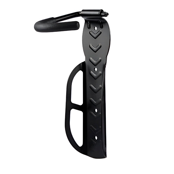 "Support vélo mural noir, design moderne, accroché au mur pour optimiser l'espace et sécuriser le vélo."