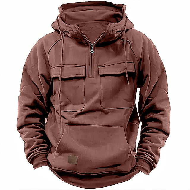 "Sweat à capuche brun chaud en coton, design moderne et polyvalent, idéal pour l'hiver, douceur et confort assurés."