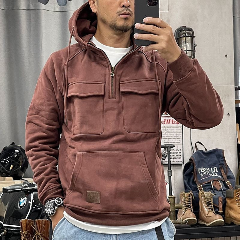 "Sweat à capuche brun chaud en coton, design moderne et polyvalent, idéal pour l'hiver, douceur et confort assurés."