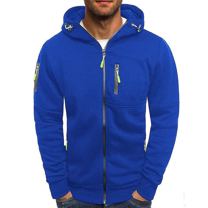 "Sweatshirt homme avec zip et capuche, coupe décontractée, élégant et confortable, idéal pour style moderne."