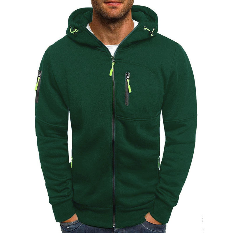 "Sweatshirt homme avec zip et capuche, coupe décontractée, élégant et confortable, idéal pour style moderne."