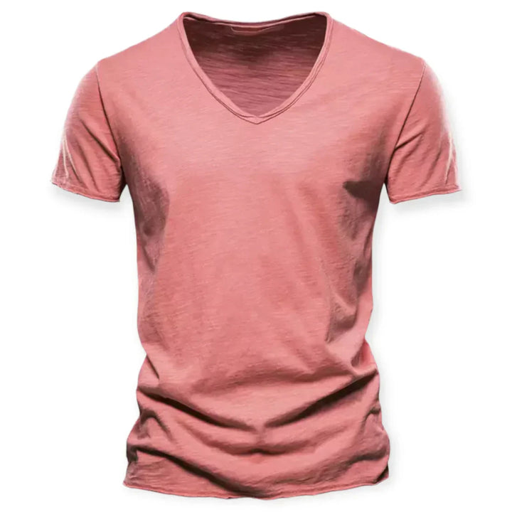 "T-shirt décontracté col en V homme, tissu doux, manches courtes, idéal pour un style élégant et confortable au quotidien."