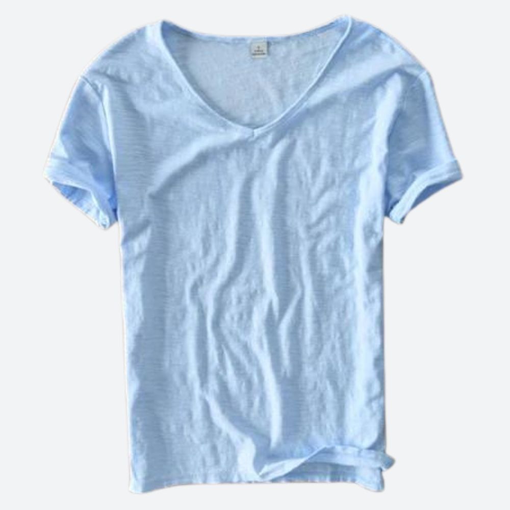 "T-shirt homme été coton lin, respirabilité, style décontracté, couleurs variées, idéal journées chaudes et plein air."