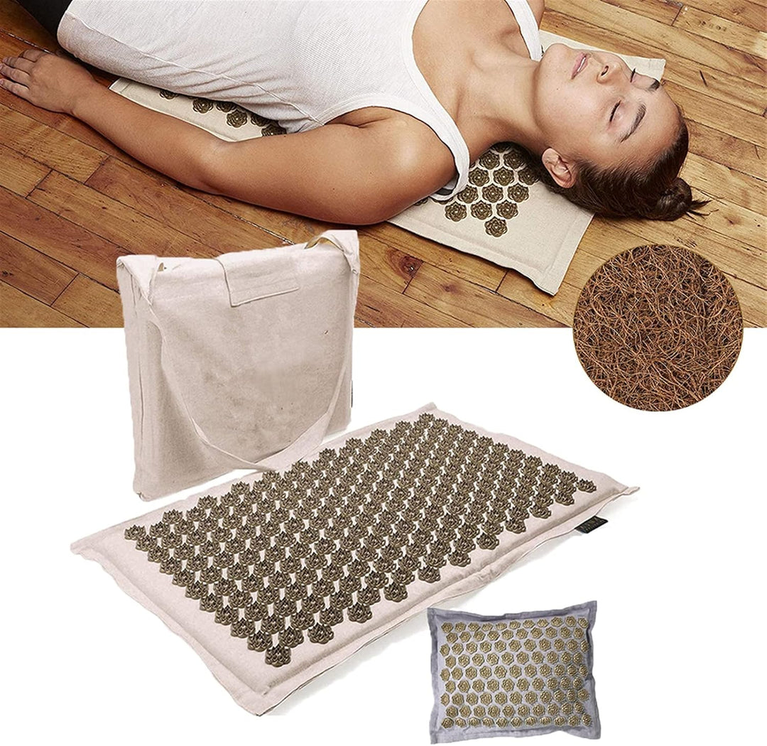 "Tapis acupression Florapress bleu avec points de pression, idéal pour relaxation et bien-être à domicile."