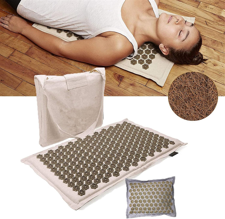 "Tapis acupression Florapress bleu avec points de pression, idéal pour relaxation et bien-être à domicile."