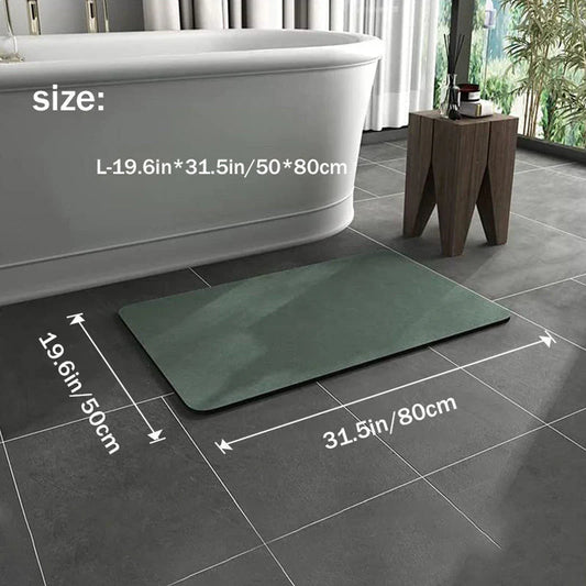 "Tapis de bain antidérapant en diatomite gris, séchage rapide, design moderne et écologique pour salle de bain."