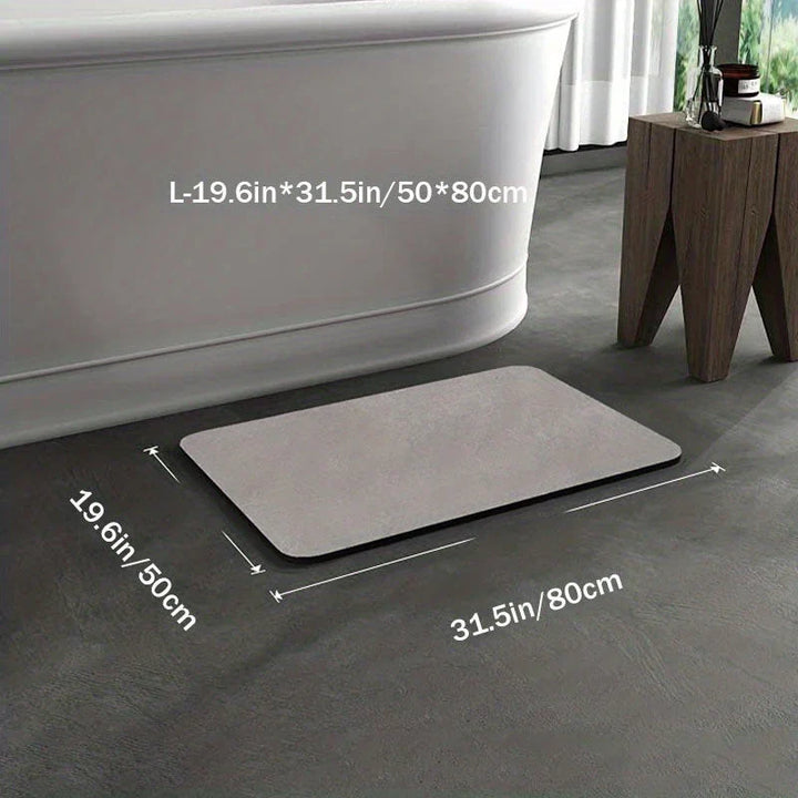 "Tapis de bain antidérapant en diatomite gris, séchage rapide, design moderne et écologique pour salle de bain."
