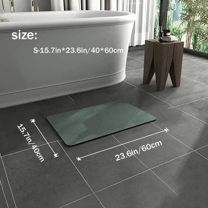 "Tapis de bain antidérapant en diatomite gris, séchage rapide, design moderne et écologique pour salle de bain."
